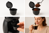 صورة احترافية لمحول كبسولات قهوة Dolce Gusto القابل لإعادة الاستخدام، تظهر المنتج من زوايا متعددة مع توضيح لطريقة استخدامه